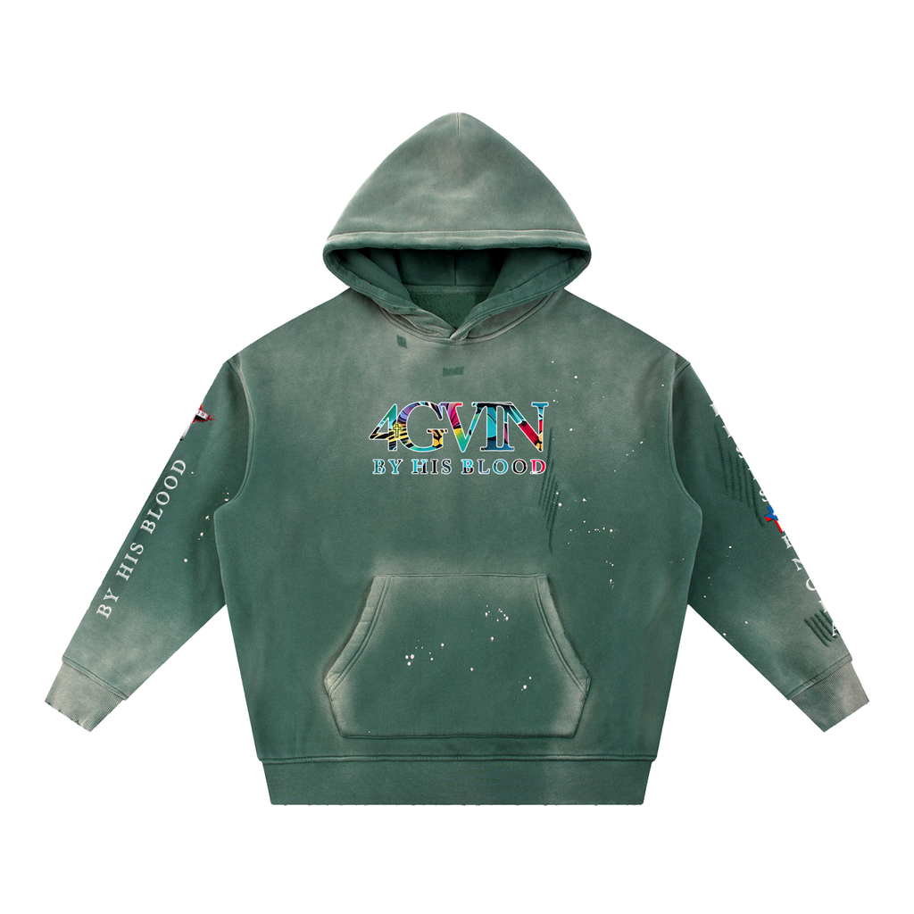 4GVIN Vintage Washed Frayed Fleece Hoodie