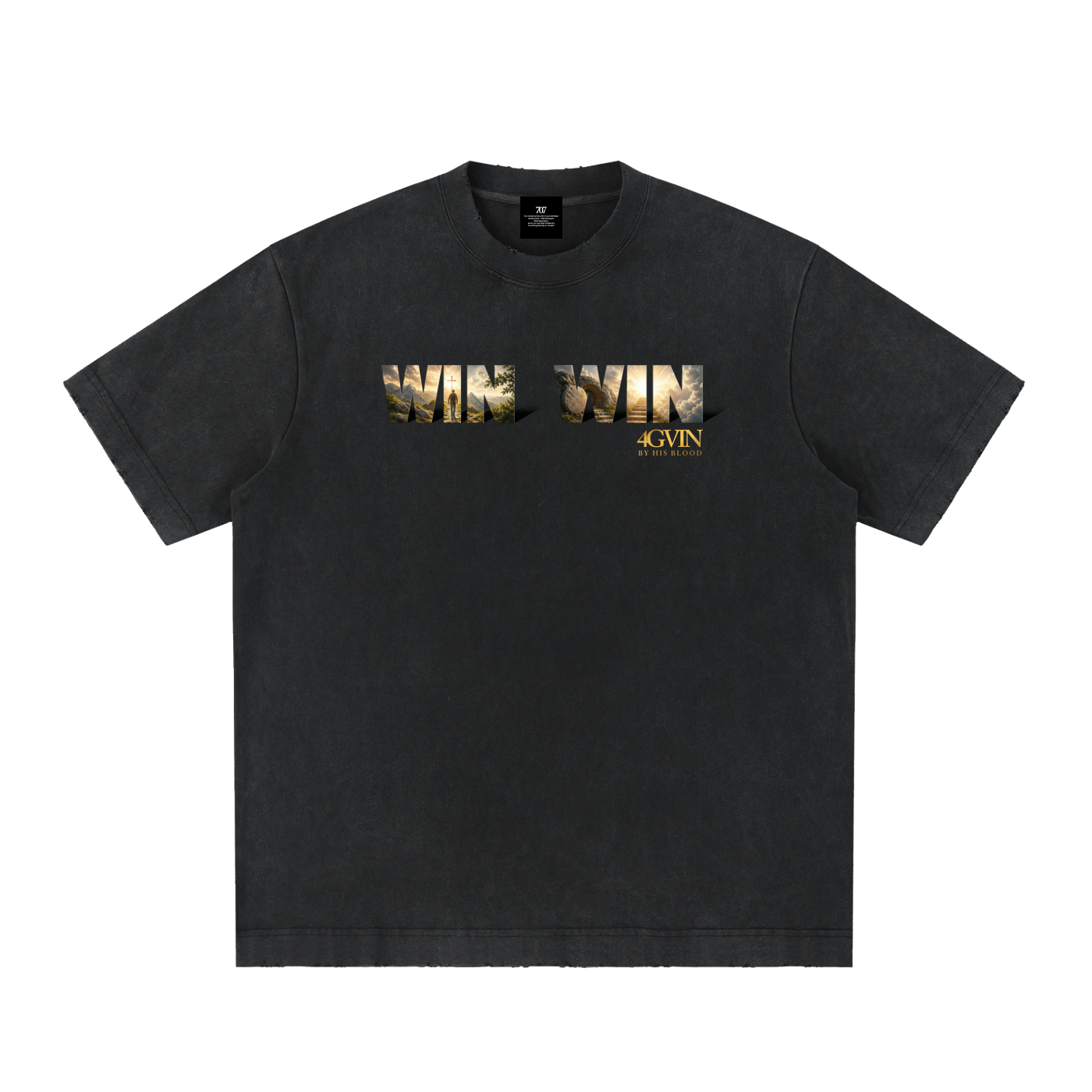 4GVIN ( WIN WIN ) Heavyweight Vintage Washed Frayed T-Shirt