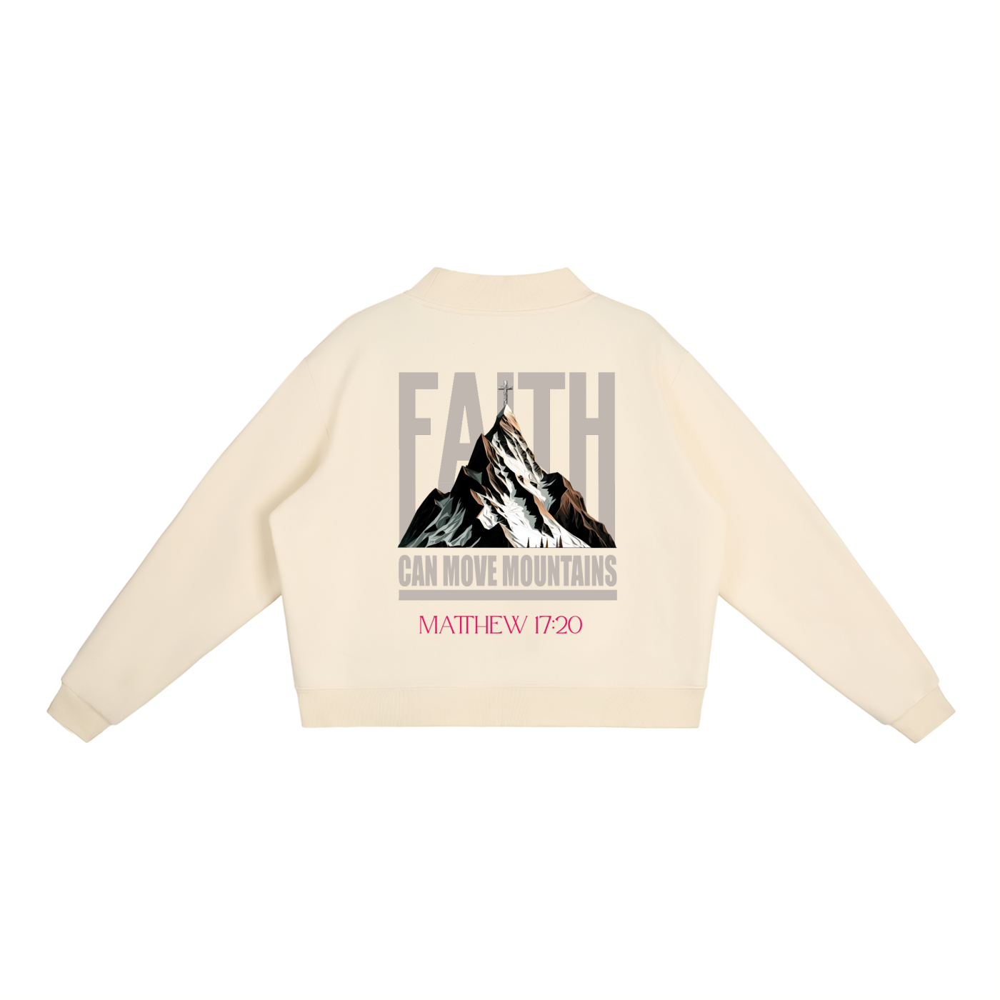 4GVIN "Faith Can Move Mountains"  Girls Essential Fleece Mock-Neck Crew Sweatshirt