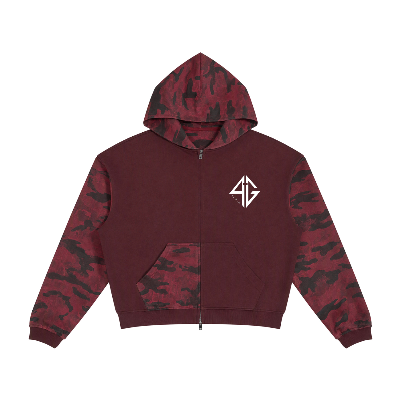 4GVIN ( Camo FED ) Unisex Colorblock Camo Full Zip Boxy Hoodie
