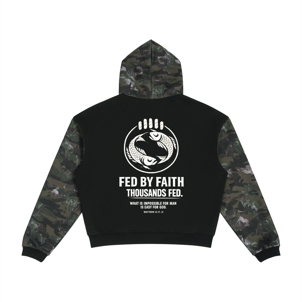 4GVIN ( Camo FED ) Unisex Colorblock Camo Full Zip Boxy Hoodie