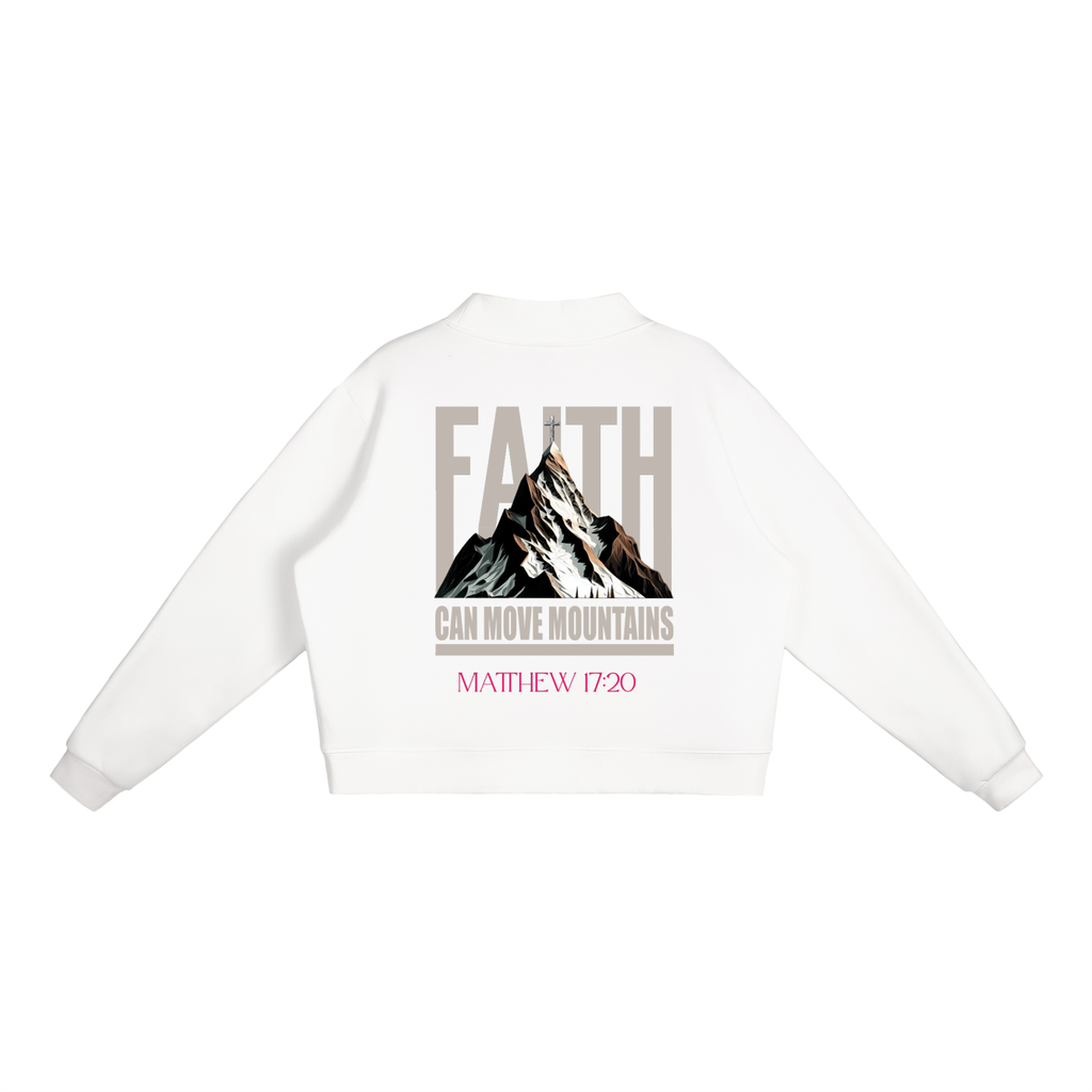 4GVIN "Faith Can Move Mountains"  Girls Essential Fleece Mock-Neck Crew Sweatshirt