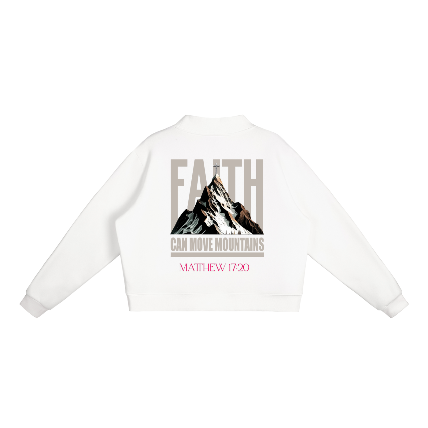 4GVIN "Faith Can Move Mountains"  Girls Essential Fleece Mock-Neck Crew Sweatshirt