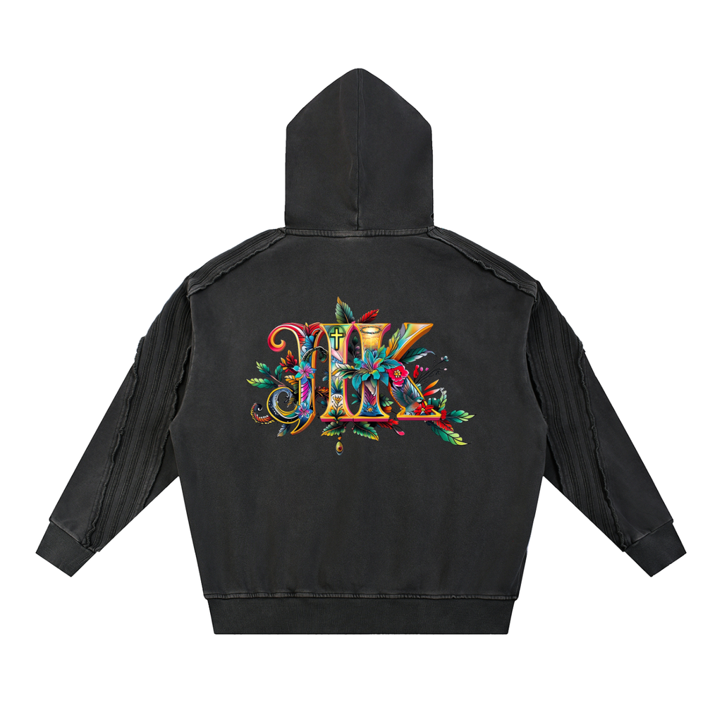 4GVIN Snow Washed Tape Raw Edge Hoodie