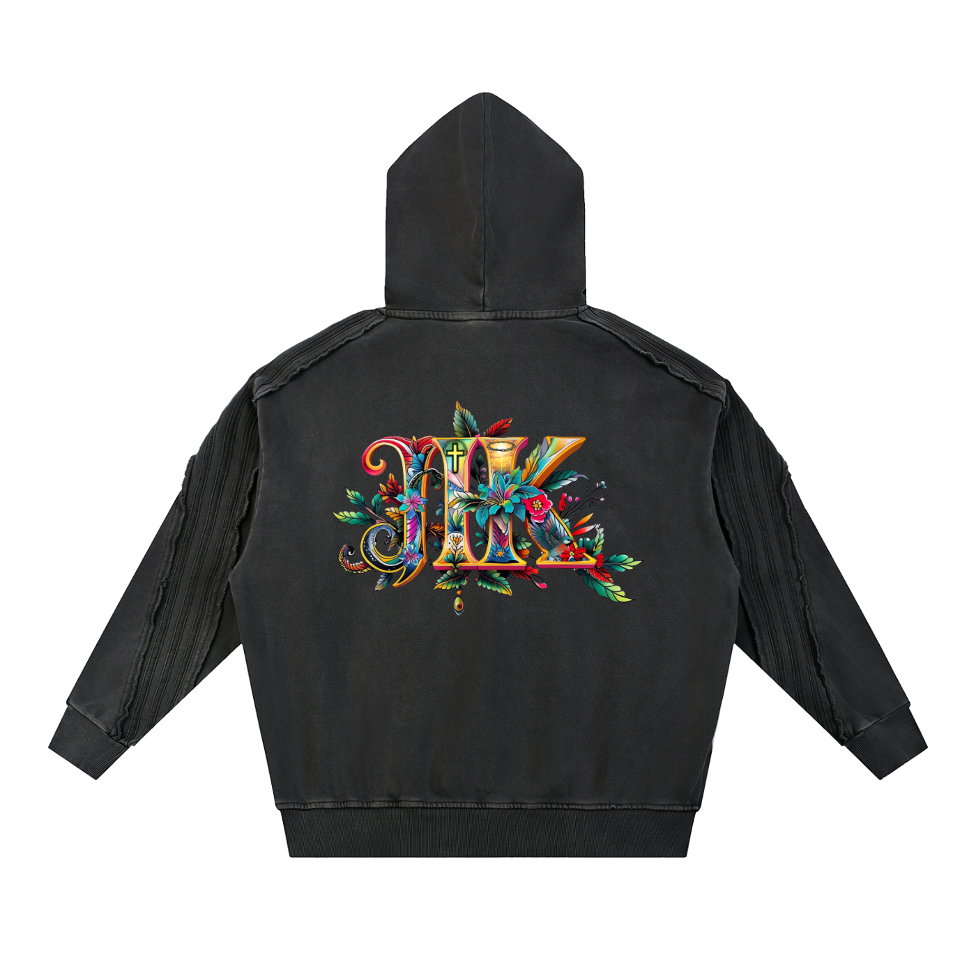 4GVIN Snow Washed Tape Raw Edge Hoodie