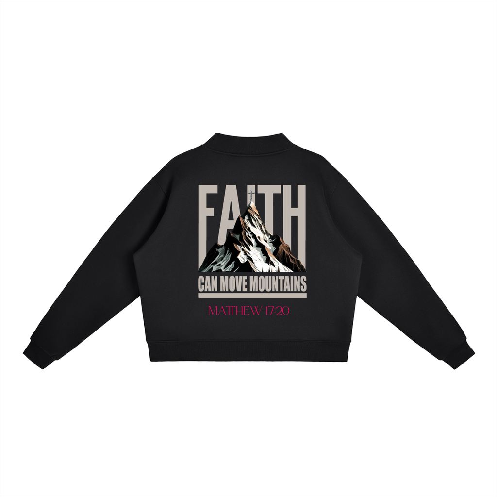 4GVIN "Faith Can Move Mountains"  Girls Essential Fleece Mock-Neck Crew Sweatshirt