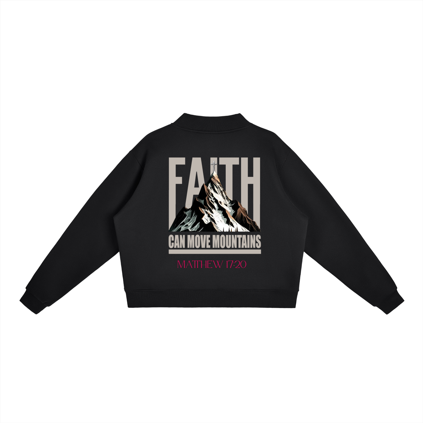 4GVIN "Faith Can Move Mountains"  Girls Essential Fleece Mock-Neck Crew Sweatshirt