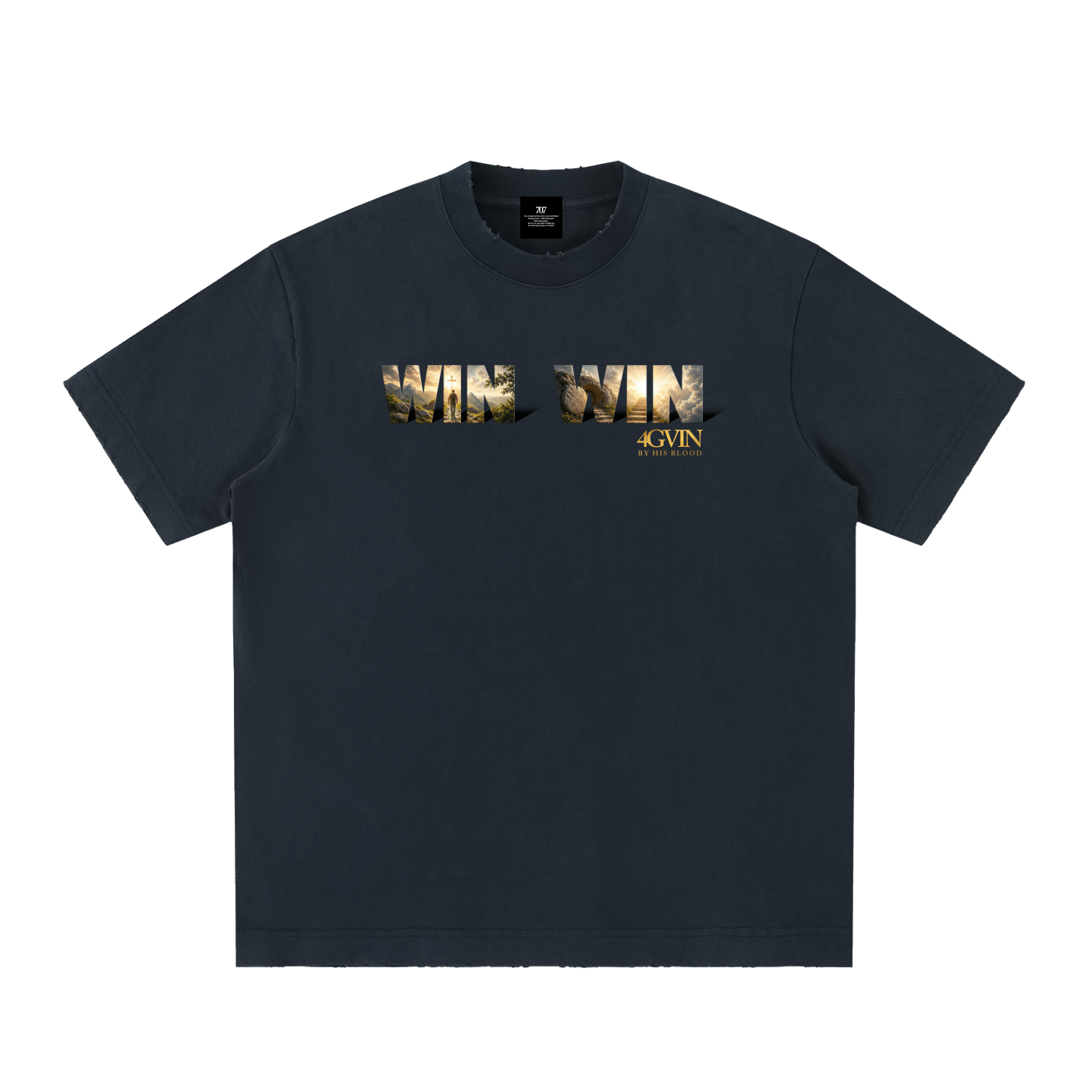 4GVIN ( WIN WIN ) Heavyweight Vintage Washed Frayed T-Shirt