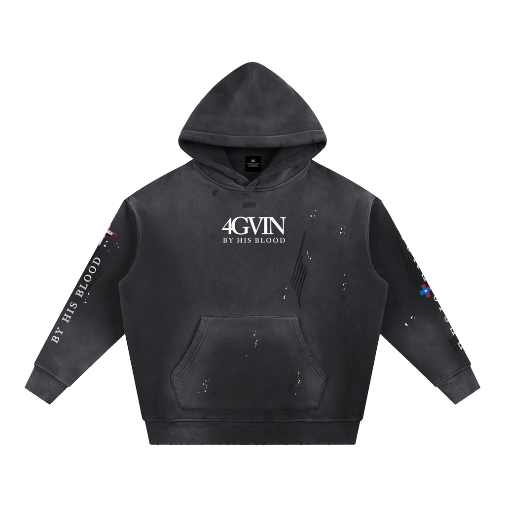 Vintage Washed Frayed Fleece Hoodie