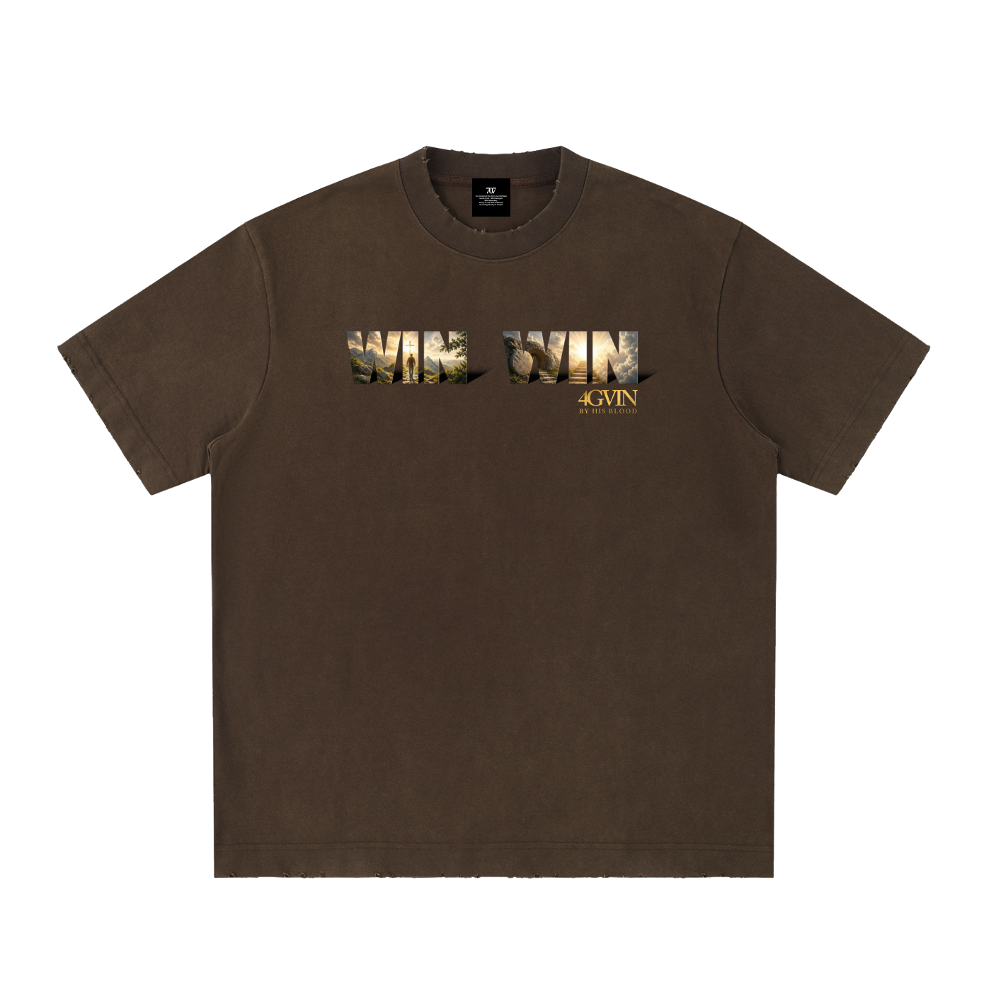 4GVIN ( WIN WIN ) Heavyweight Vintage Washed Frayed T-Shirt