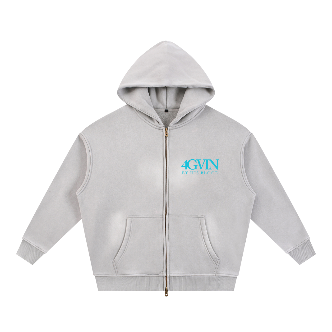 4GVIN ( No Fear ) Sunfade Two-way Zipper Boxy Fleece Hoodie