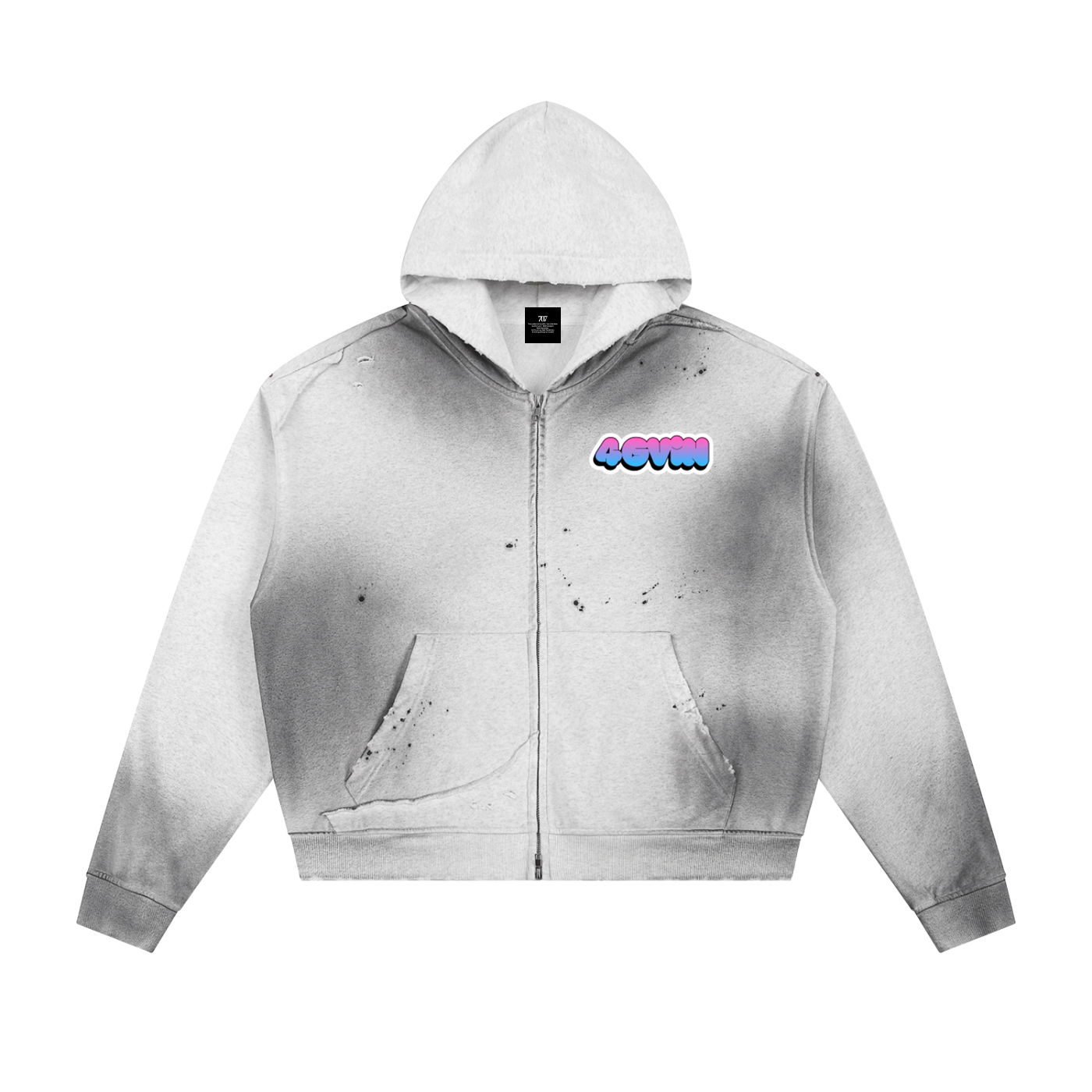 Sun Fade Frayed Raw Edge Fleece Zip Hoodie