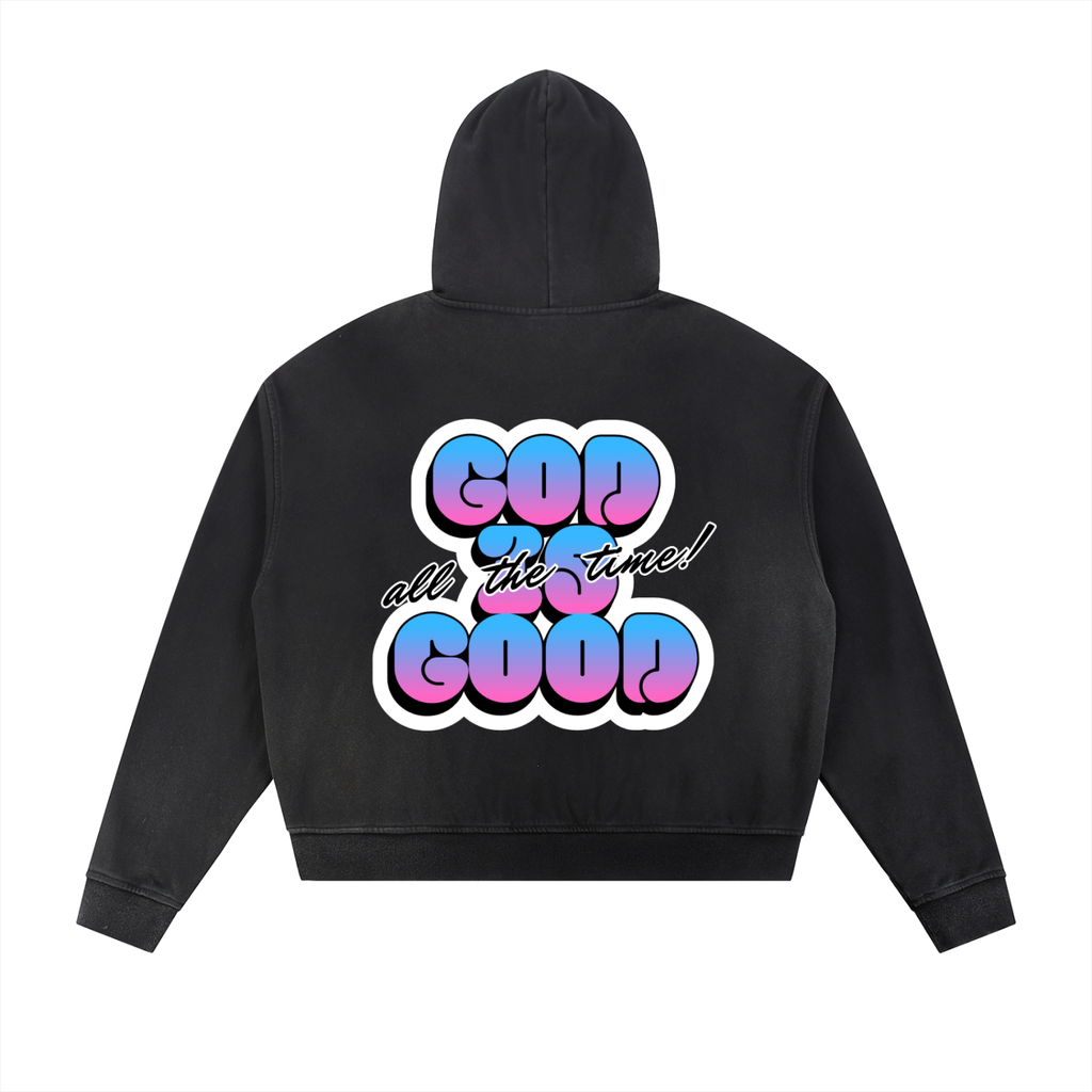 Sun Fade Frayed Raw Edge Fleece Zip Hoodie