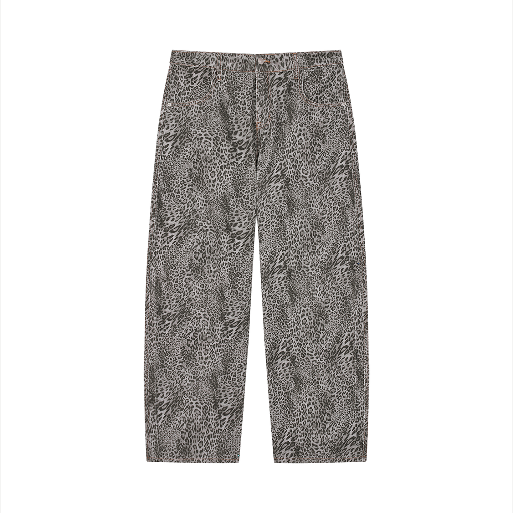 4GVIN Unisex Vintage Wash Leopard Wide Leg Jeans