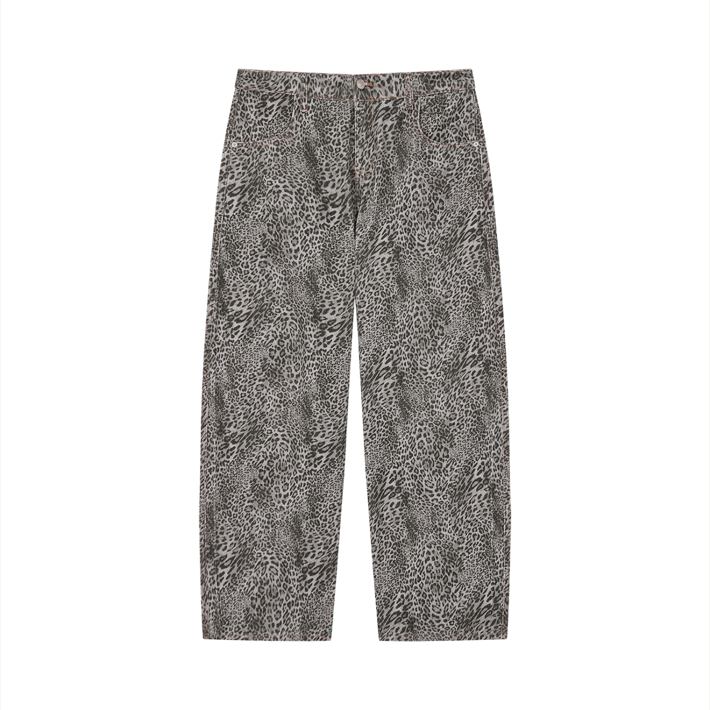 4GVIN Unisex Vintage Wash Leopard Wide Leg Jeans