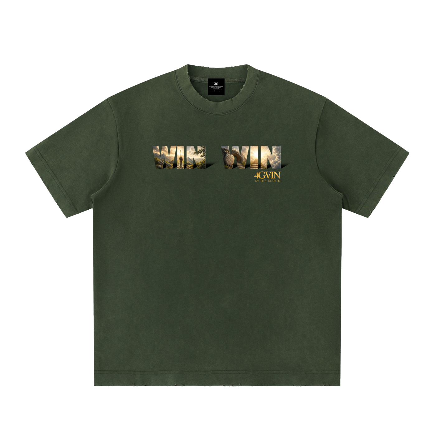 4GVIN ( WIN WIN ) Heavyweight Vintage Washed Frayed T-Shirt