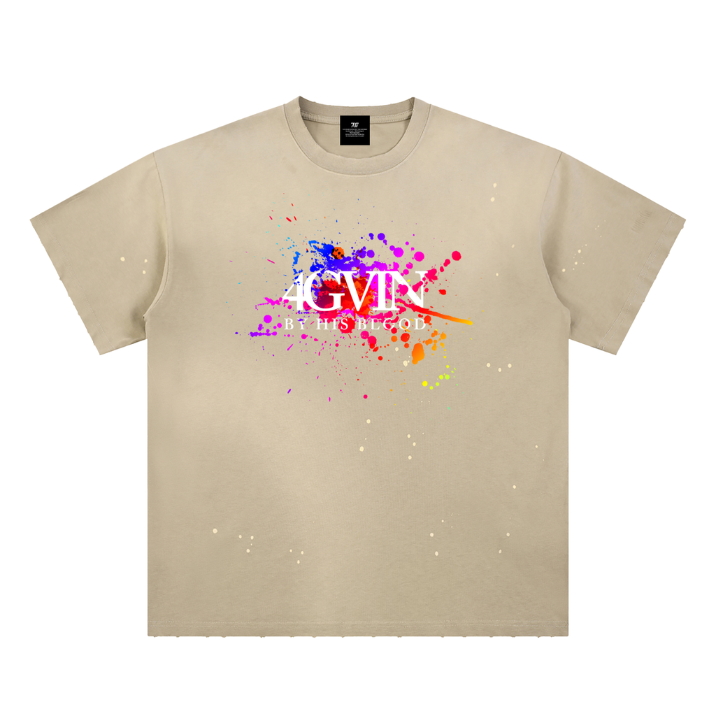 4GVIN ( Art ) Hand-Frayed Sunfade Paint Splatter T-Shirt