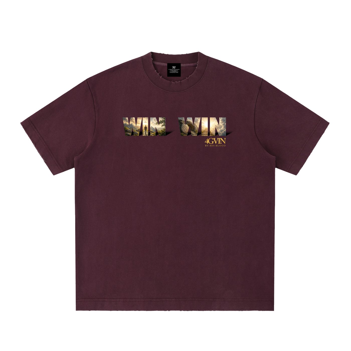 4GVIN ( WIN WIN ) Heavyweight Vintage Washed Frayed T-Shirt
