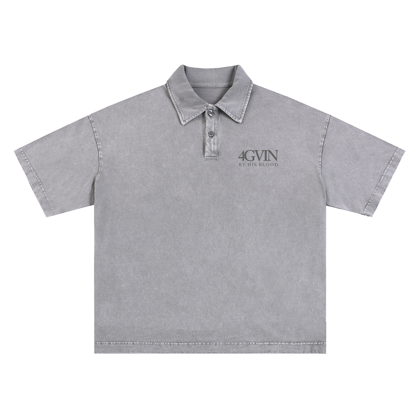 4GVIN "By His Blood" Acid Wash Polo – Charcoal