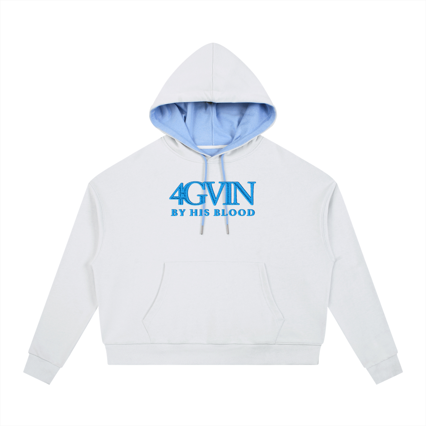 4GVIN White & Sky Blue "By His Blood" Hoodie