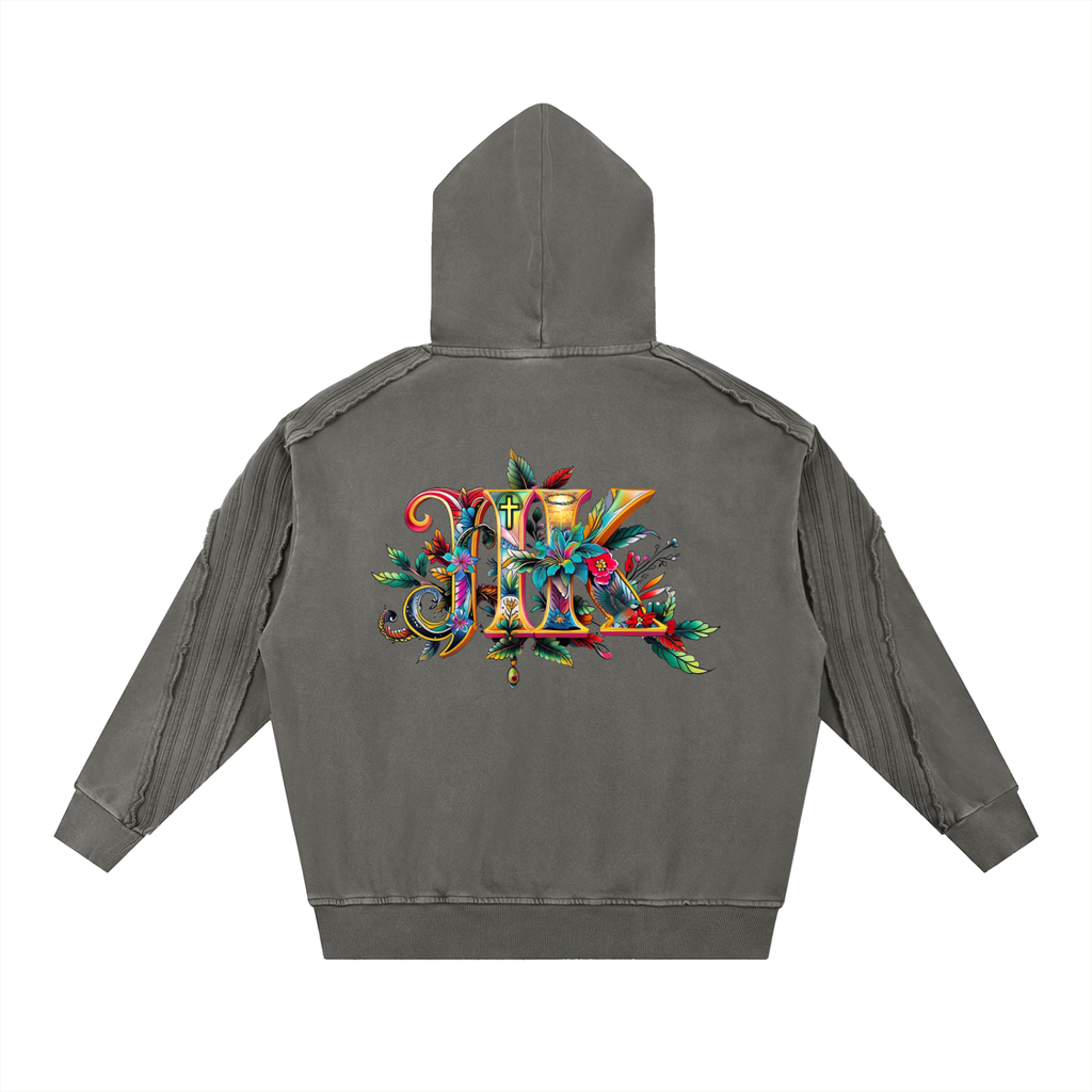 4GVIN Snow Washed Tape Raw Edge Hoodie