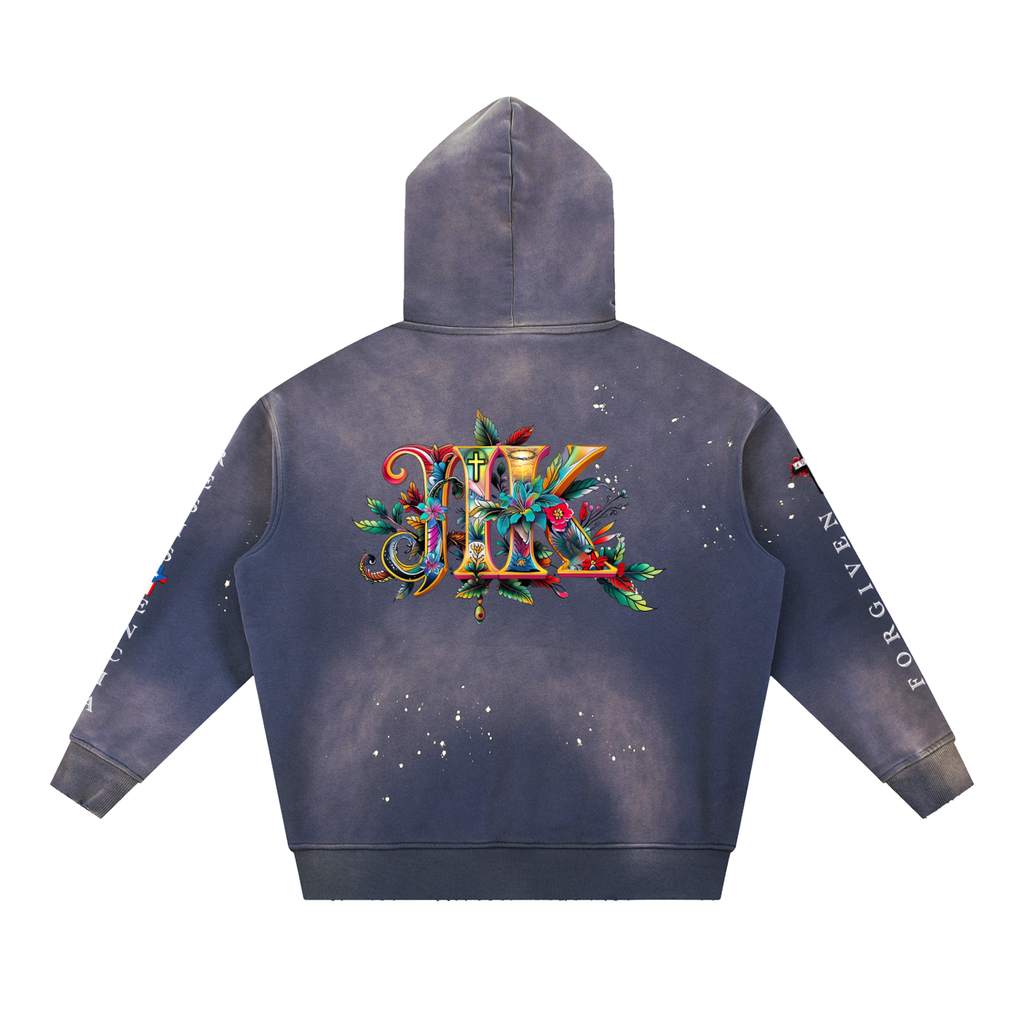 4GVIN Vintage Washed Frayed Fleece Hoodie