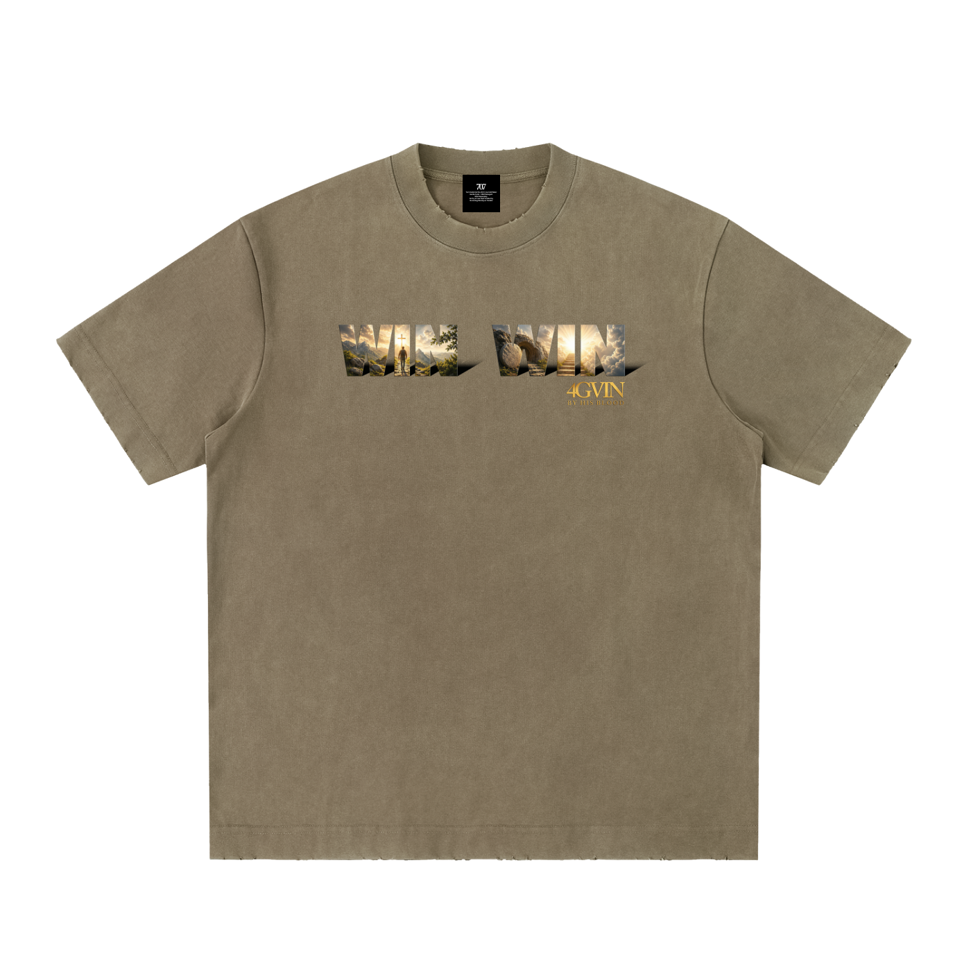 4GVIN ( WIN WIN ) Heavyweight Vintage Washed Frayed T-Shirt