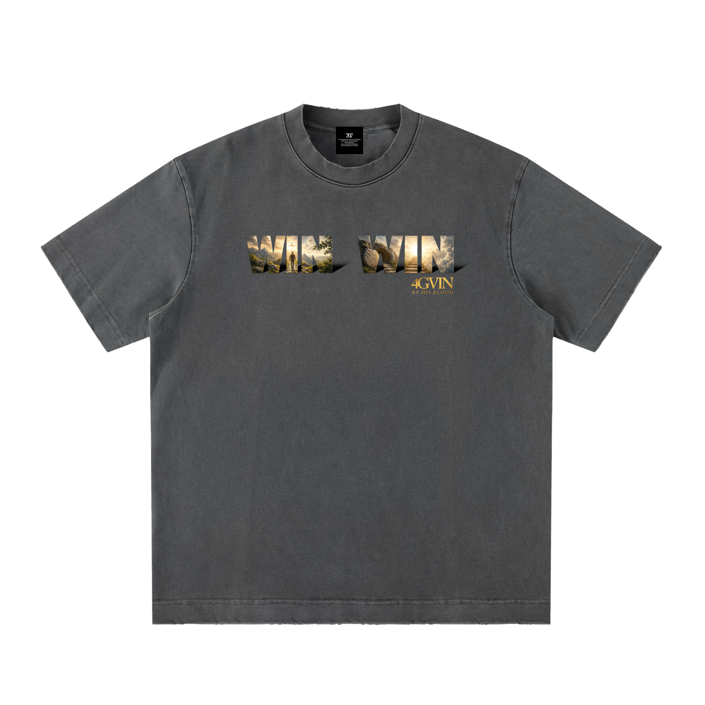 4GVIN ( WIN WIN ) Heavyweight Vintage Washed Frayed T-Shirt