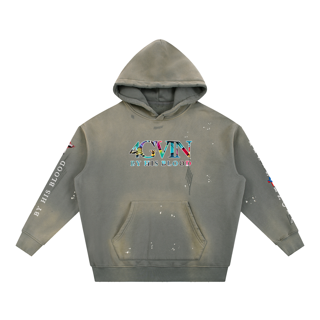 4GVIN Vintage Washed Frayed Fleece Hoodie