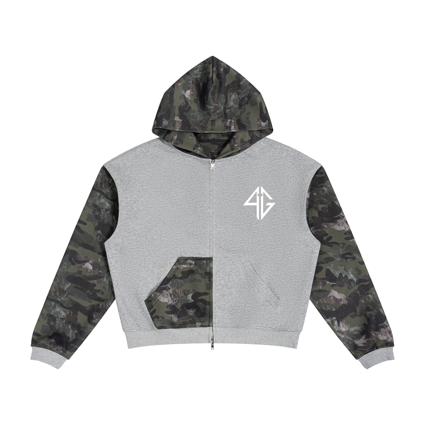 4GVIN ( Camo FED ) Unisex Colorblock Camo Full Zip Boxy Hoodie