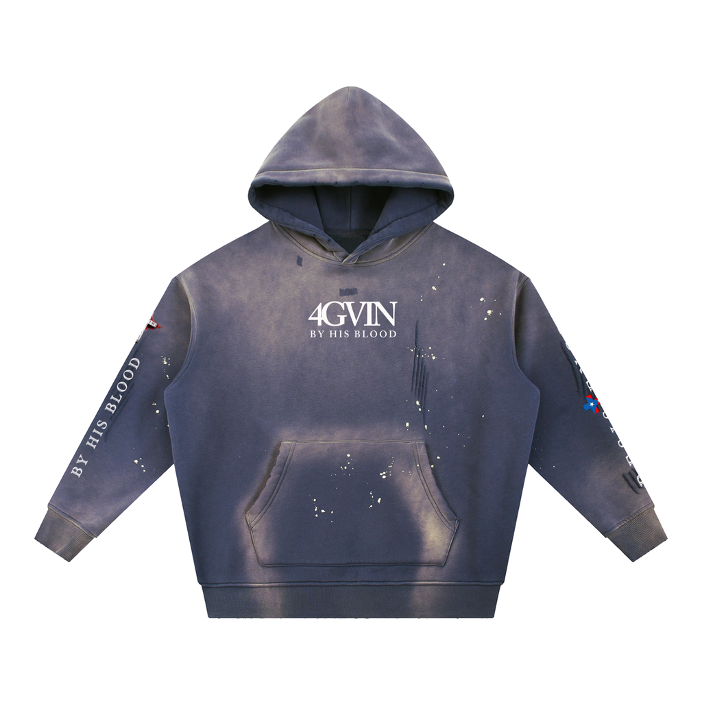 Vintage Washed Frayed Fleece Hoodie