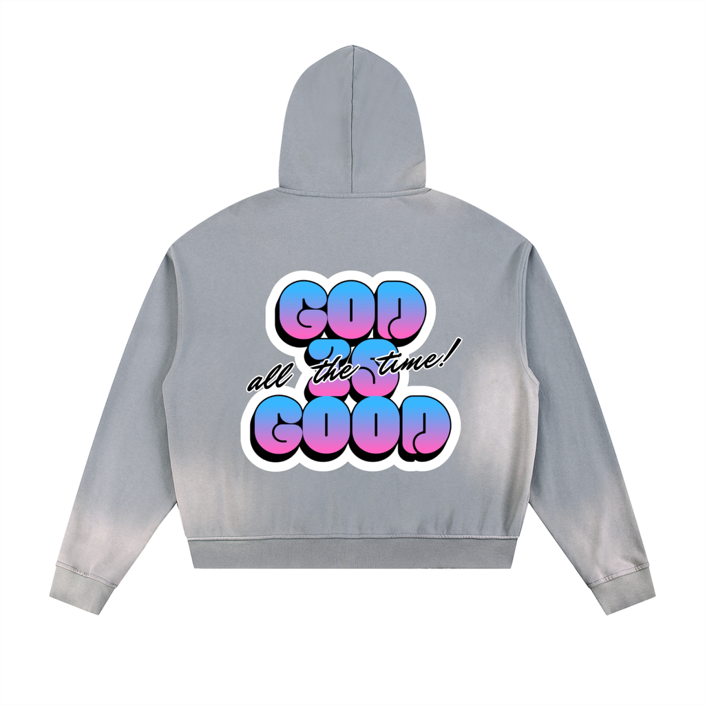 Sun Fade Frayed Raw Edge Fleece Zip Hoodie