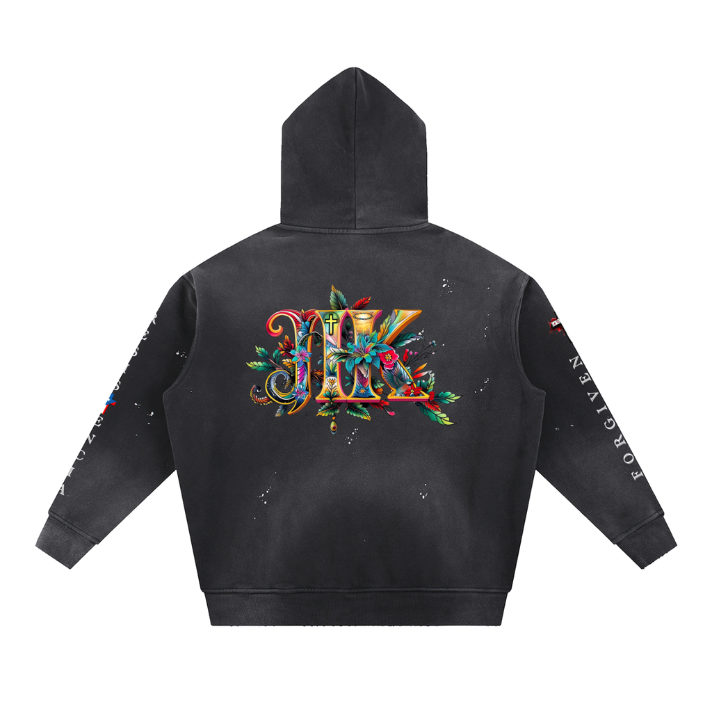 4GVIN Vintage Washed Frayed Fleece Hoodie