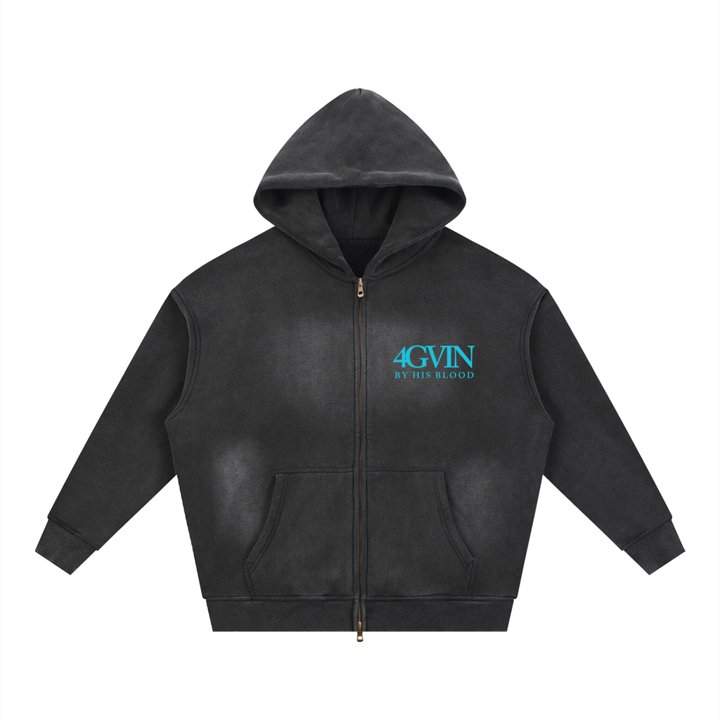 4GVIN ( No Fear ) Sunfade Two-way Zipper Boxy Fleece Hoodie