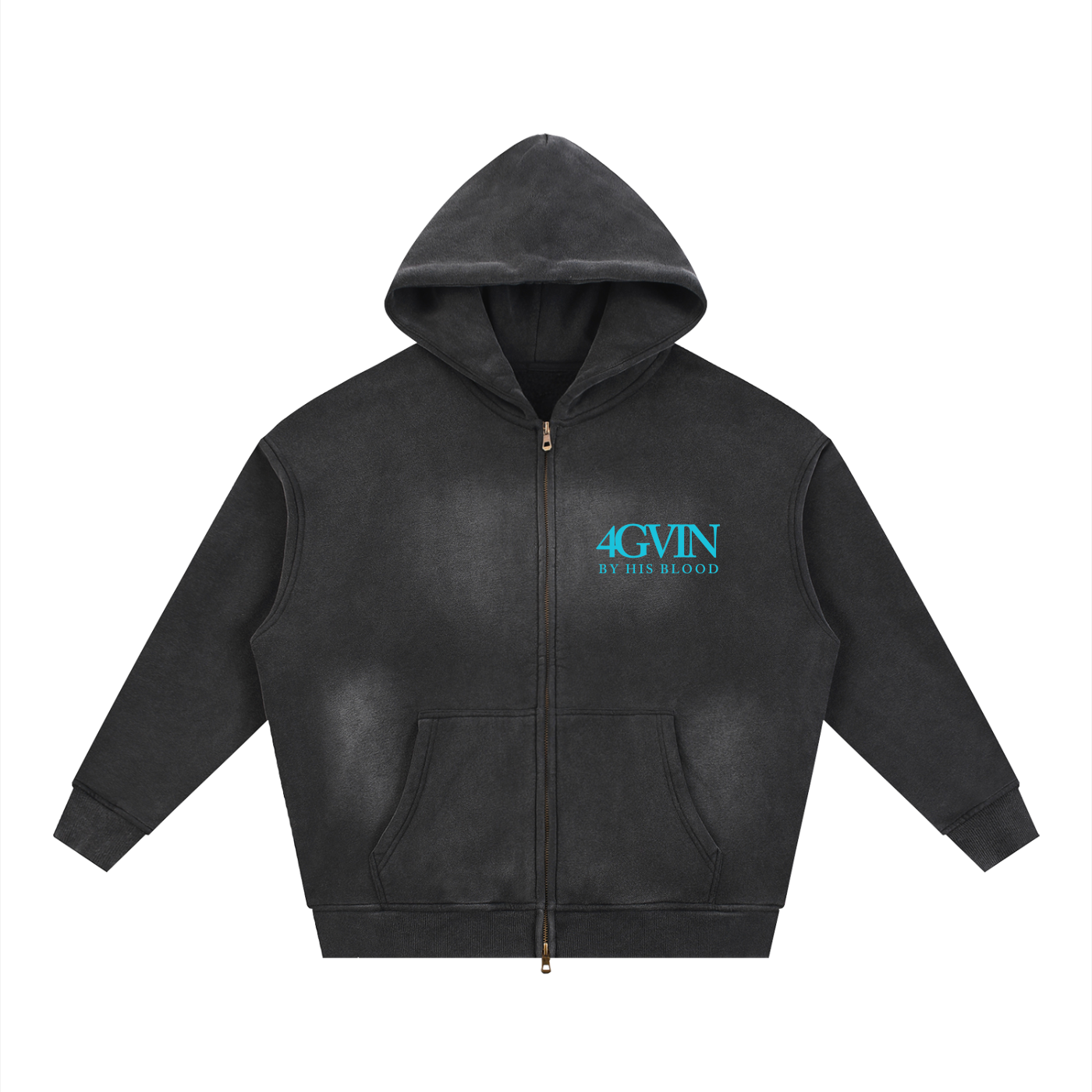 4GVIN ( No Fear ) Sunfade Two-way Zipper Boxy Fleece Hoodie