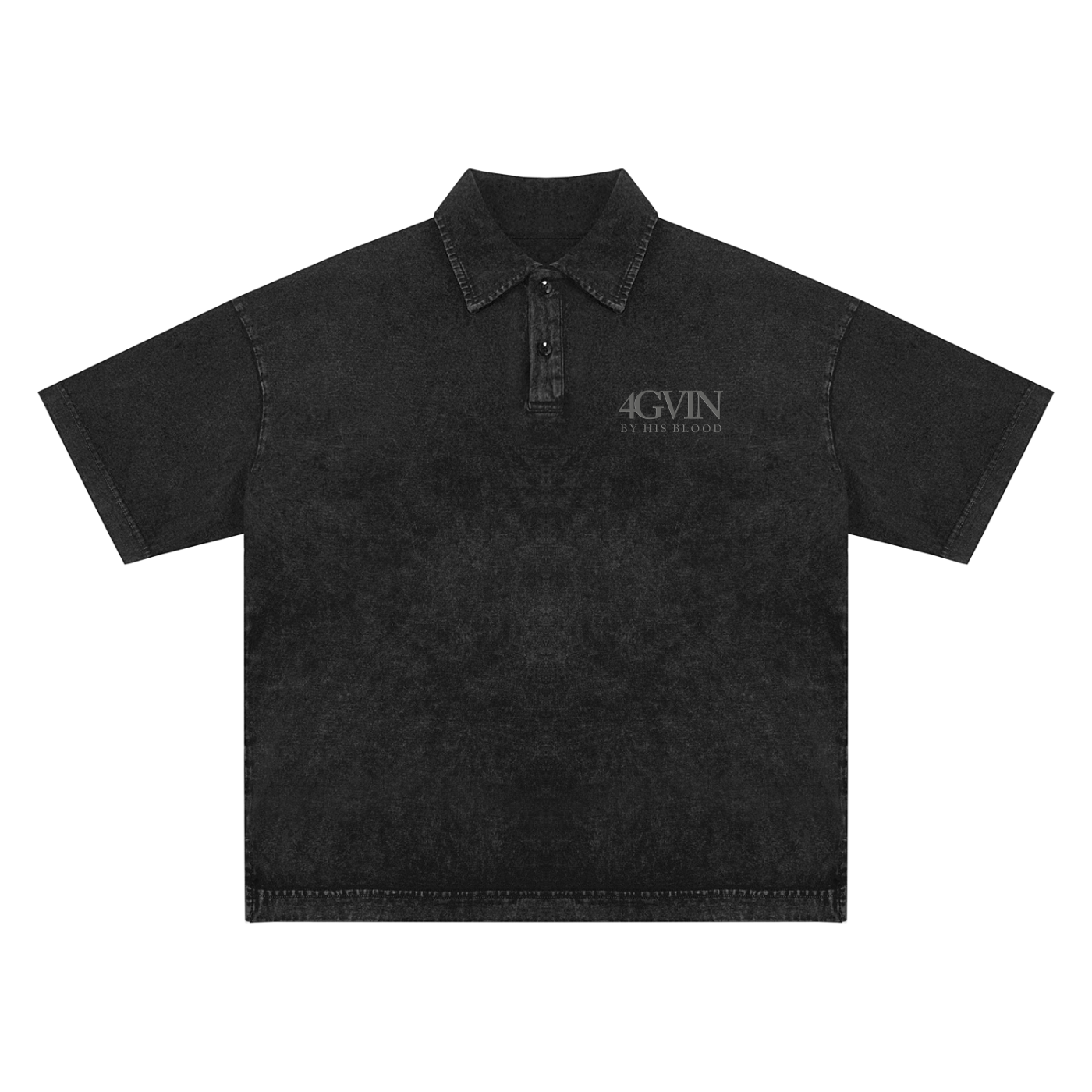 4GVIN "By His Blood" Acid Wash Polo – Charcoal