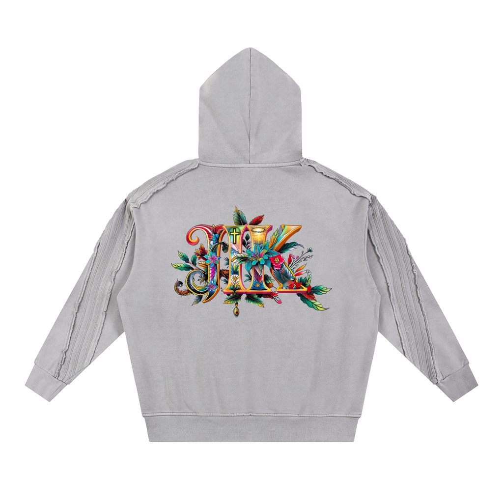 4GVIN Snow Washed Tape Raw Edge Hoodie