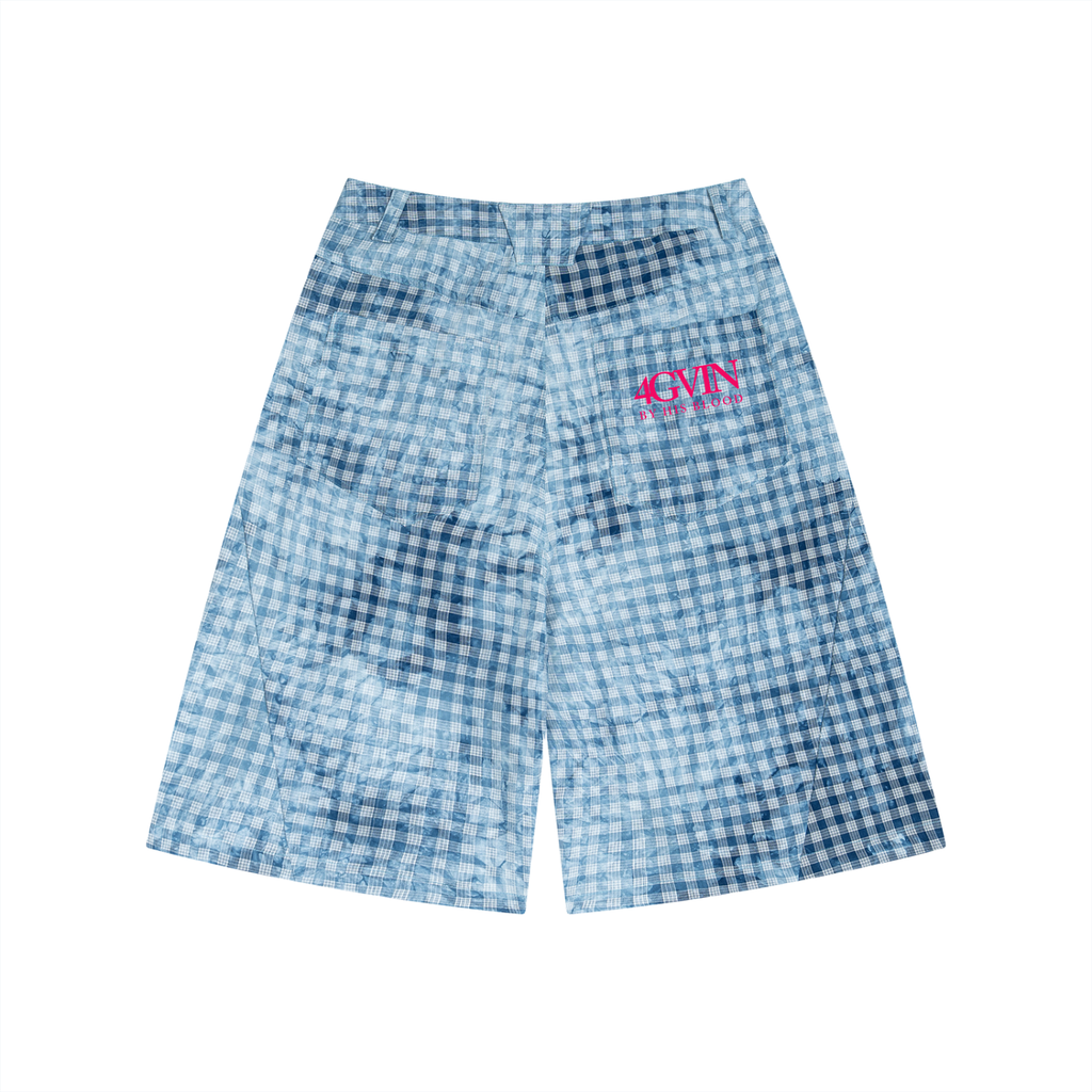 4GVIN Unisex Vintage Wash Plaid Shorts