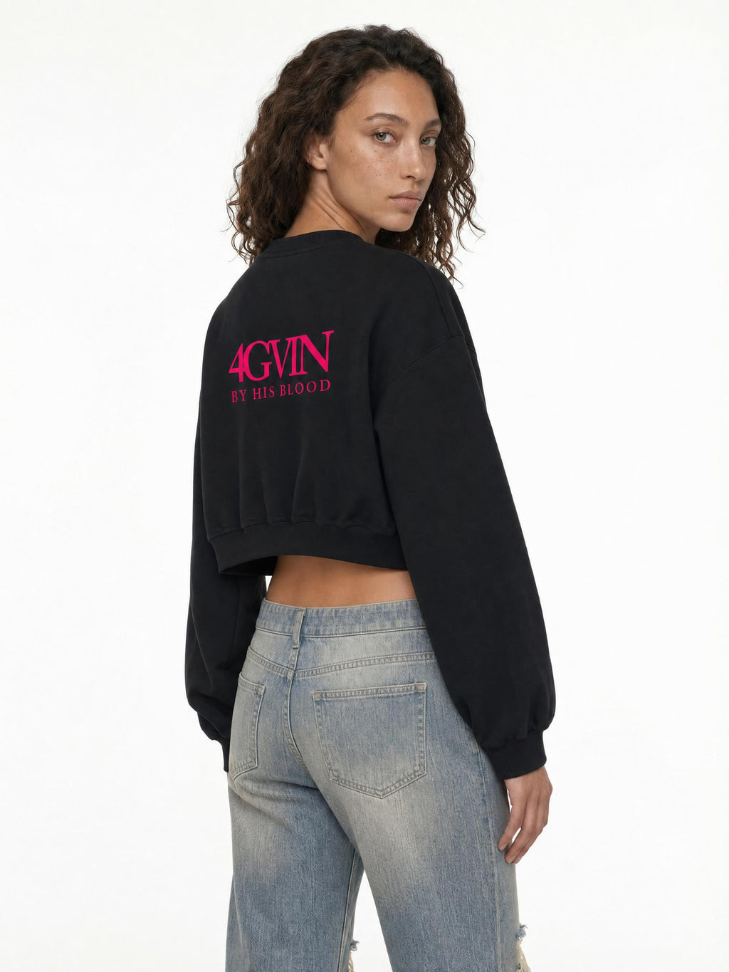 4GVIN Women's Boxy Cropped Crewneck Sweatshirt