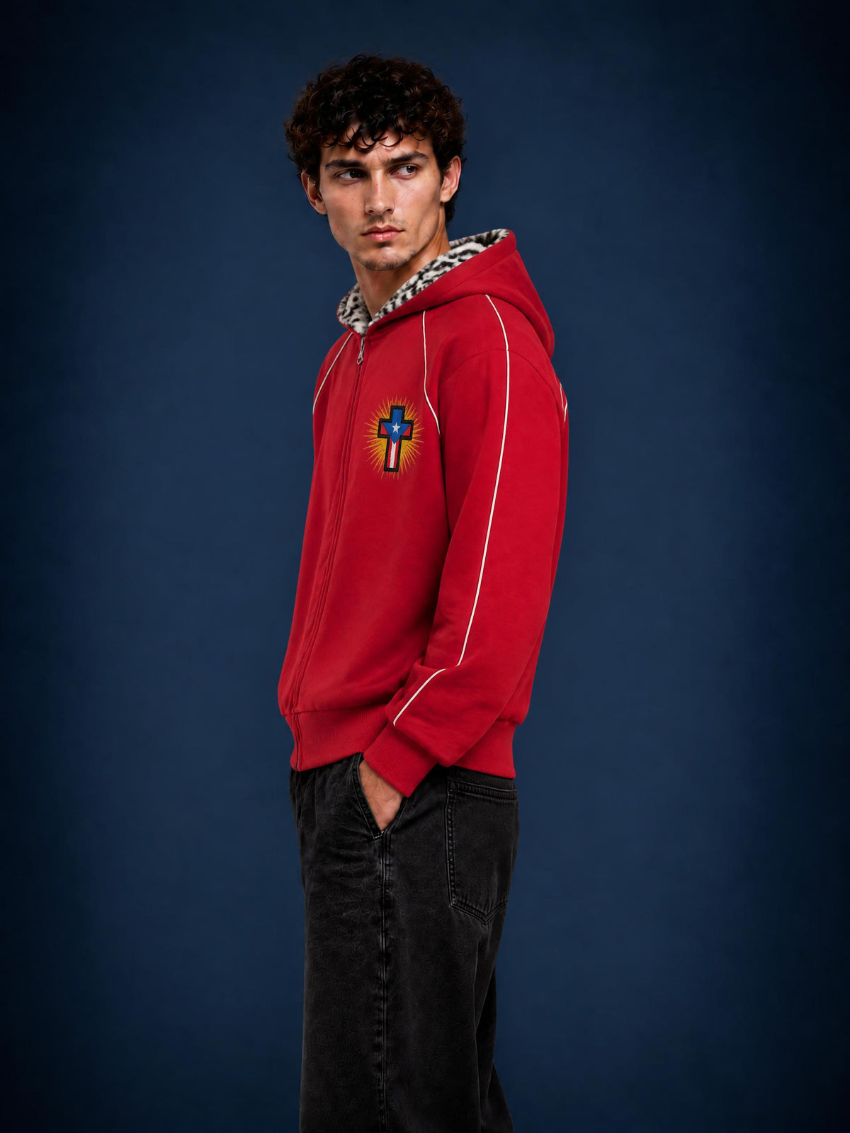 4GVIN Unisex Boxy Fleece Piping Full Zip Hoodie