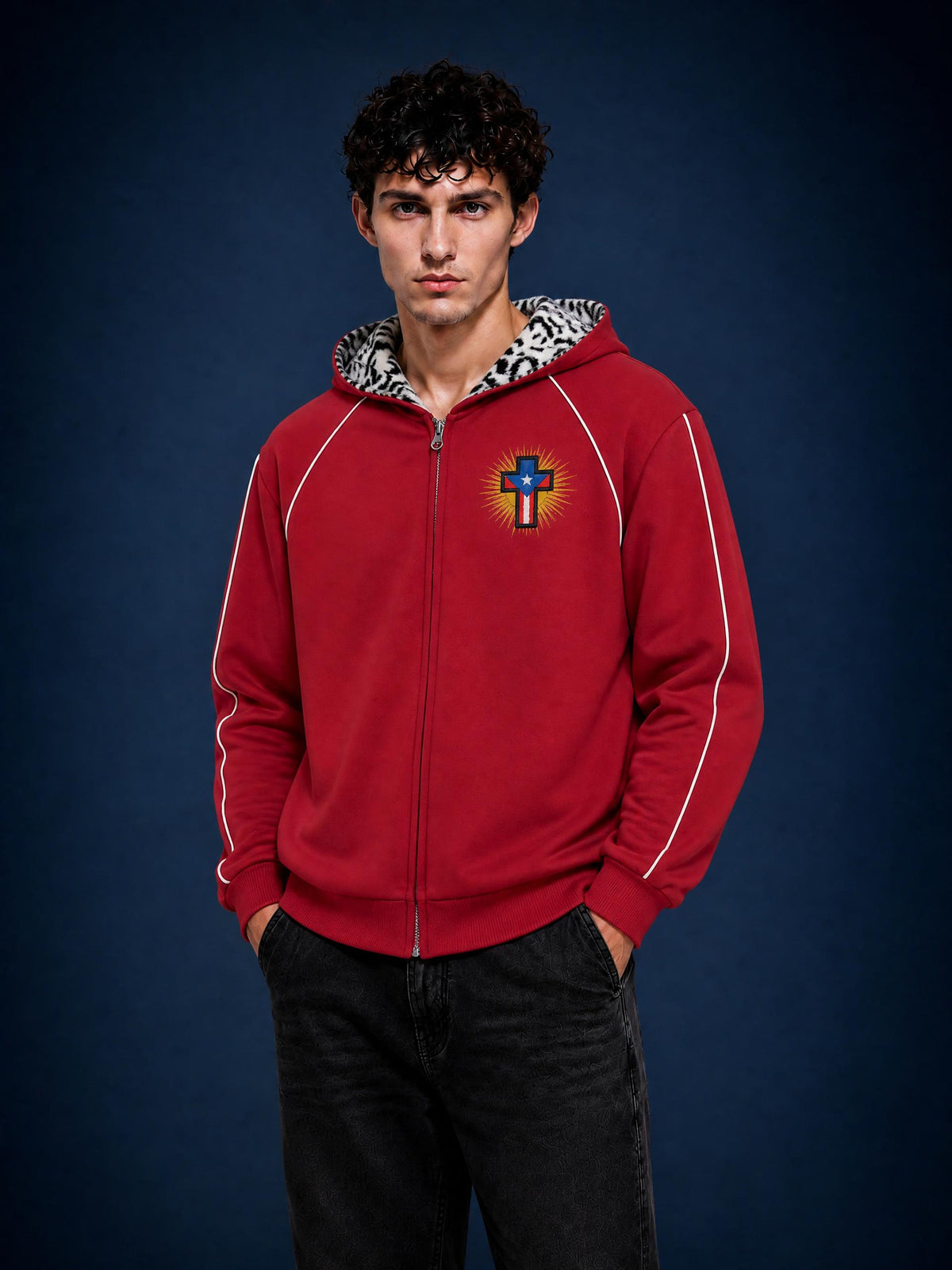 4GVIN Unisex Boxy Fleece Piping Full Zip Hoodie