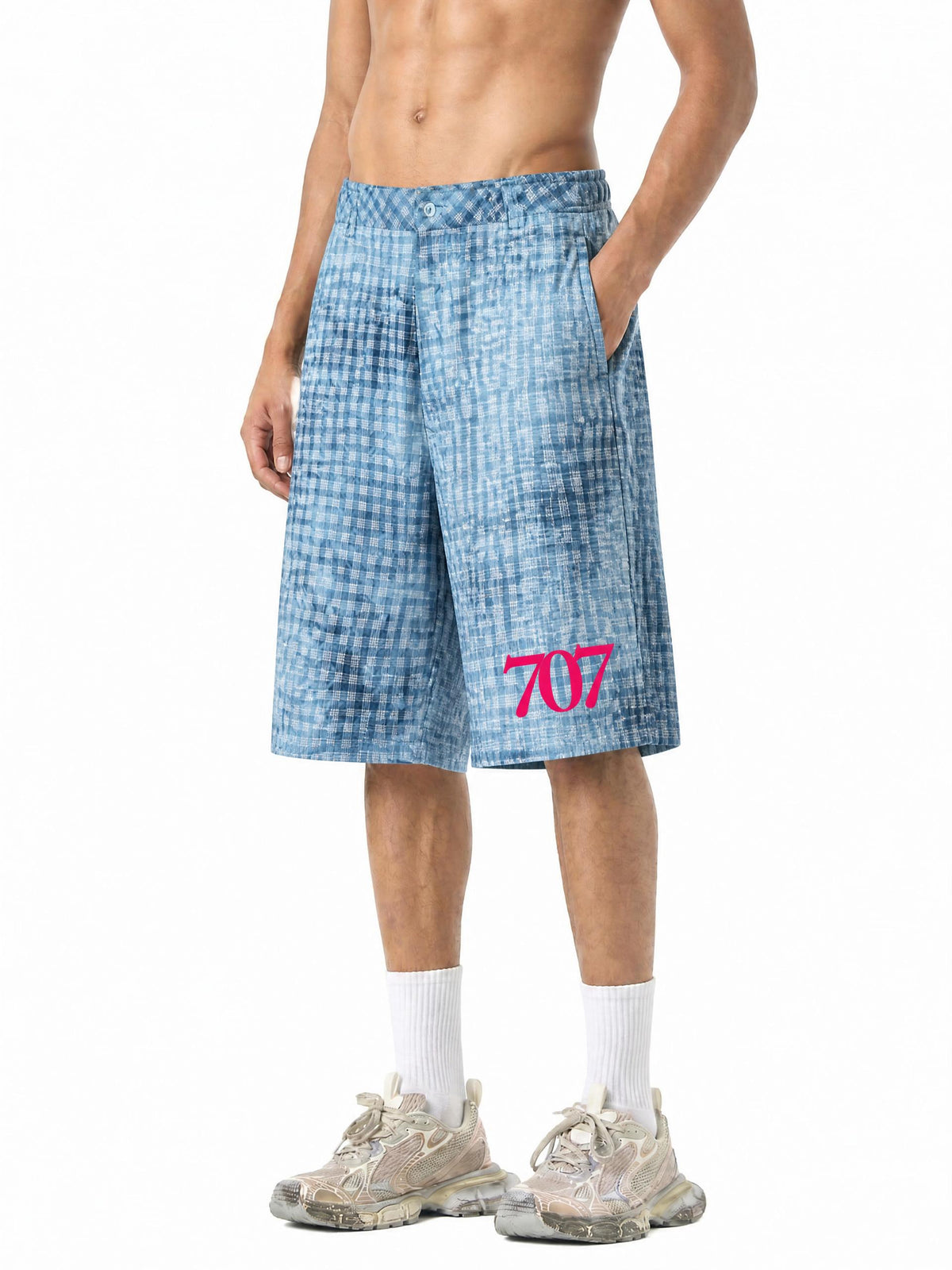 4GVIN Unisex Vintage Wash Plaid Shorts