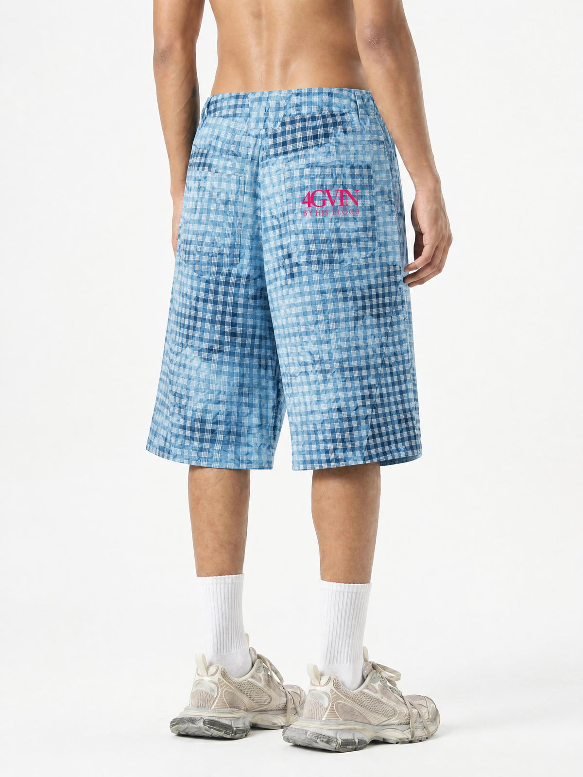 4GVIN Unisex Vintage Wash Plaid Shorts