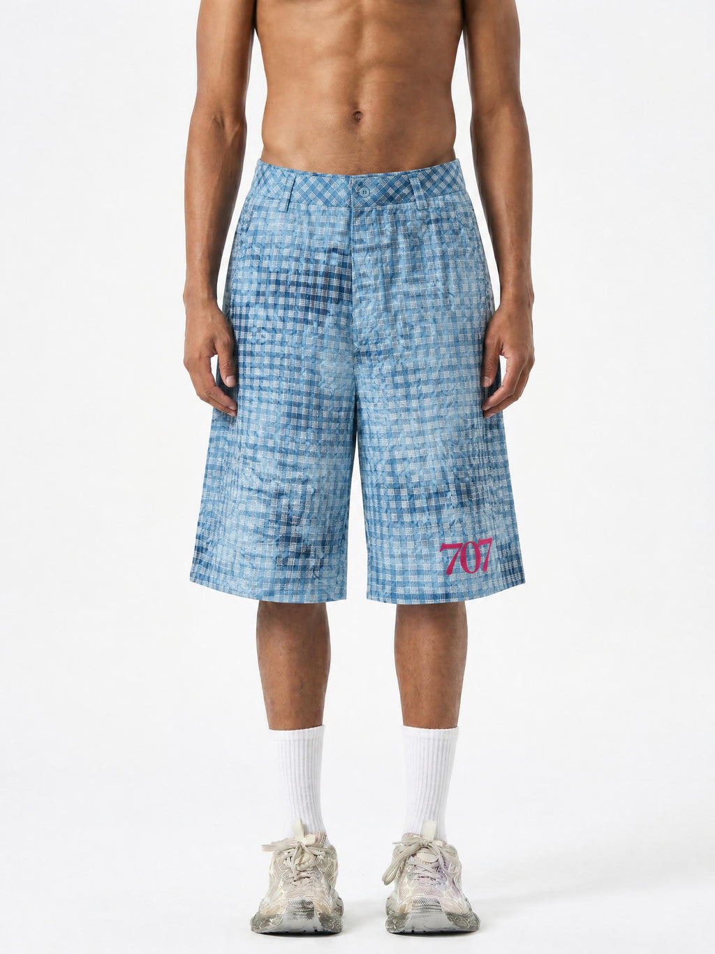 4GVIN Unisex Vintage Wash Plaid Shorts