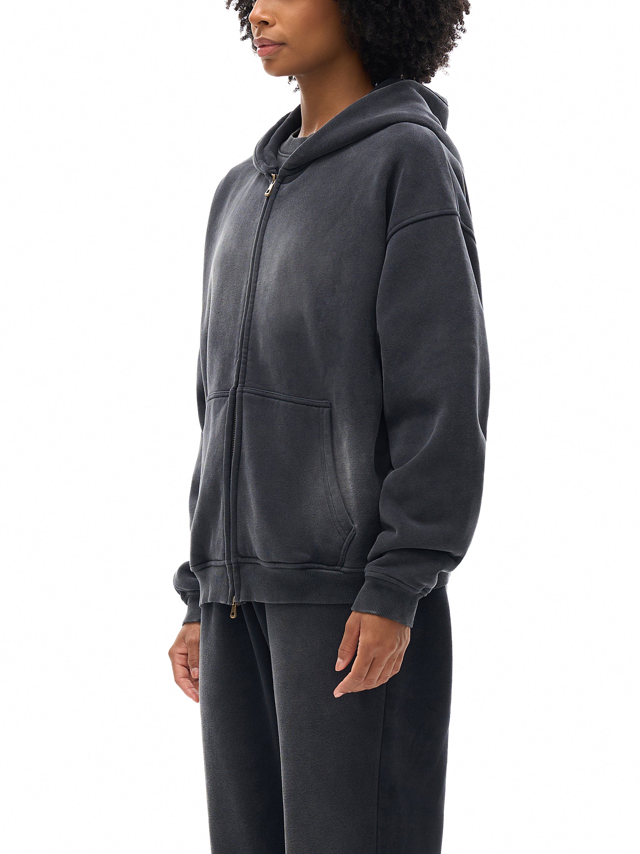 4GVIN ( No Fear ) Sunfade Two-way Zipper Boxy Fleece Hoodie
