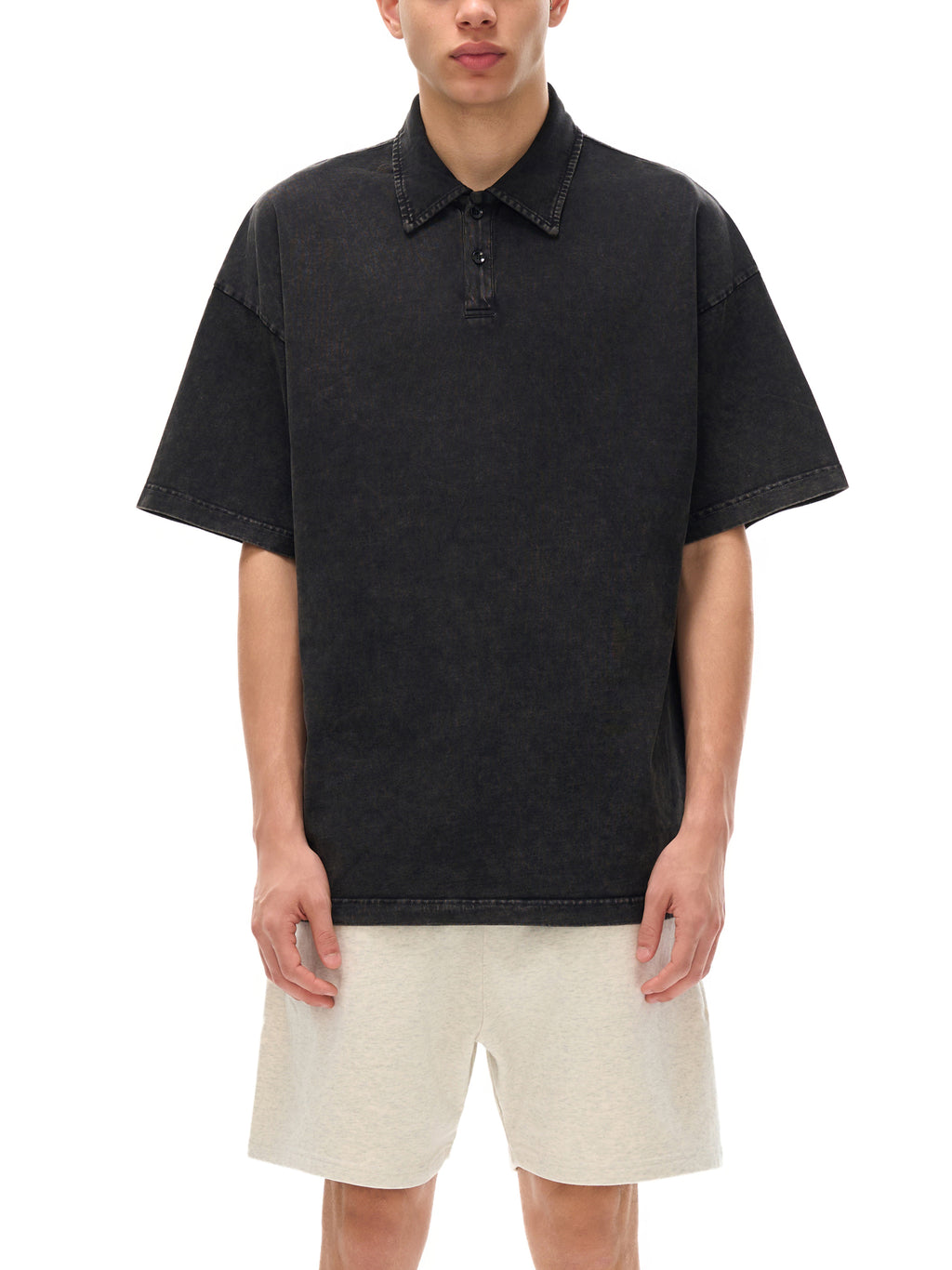 4GVIN "By His Blood" Acid Wash Polo – Charcoal
