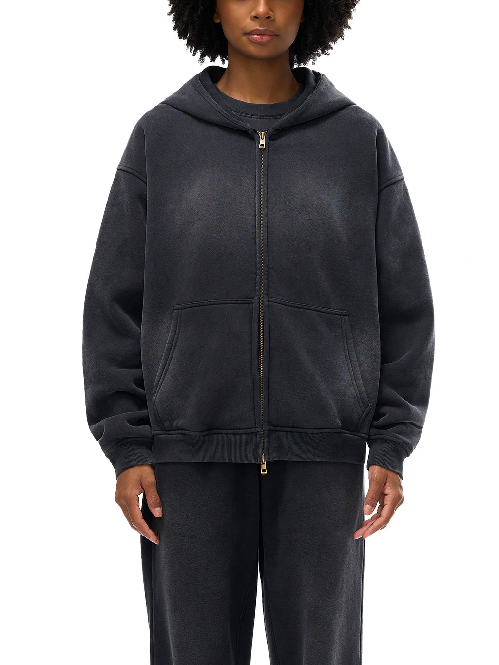 4GVIN ( No Fear ) Sunfade Two-way Zipper Boxy Fleece Hoodie